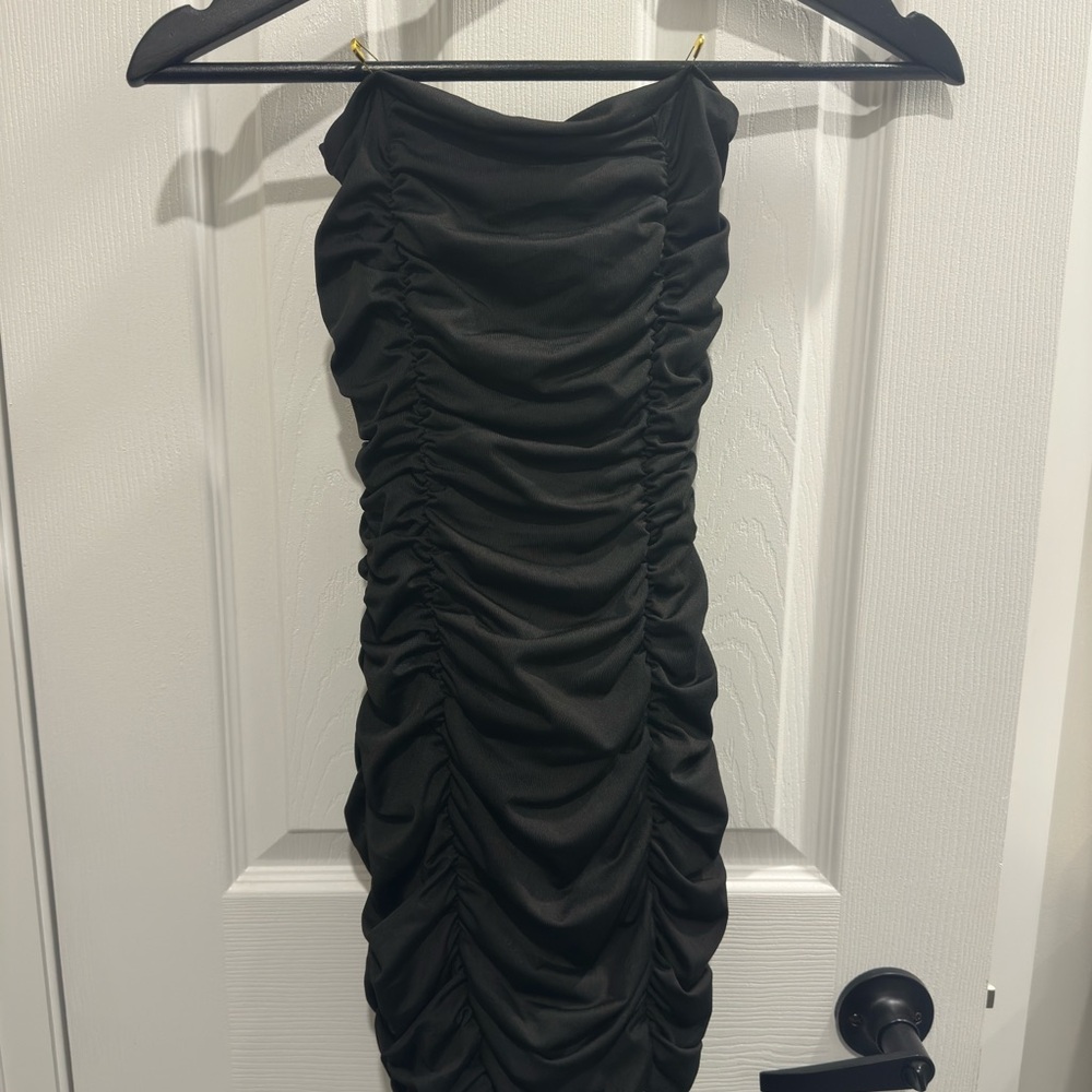SHEIN Black Bodycon Strapless Ruched Dress